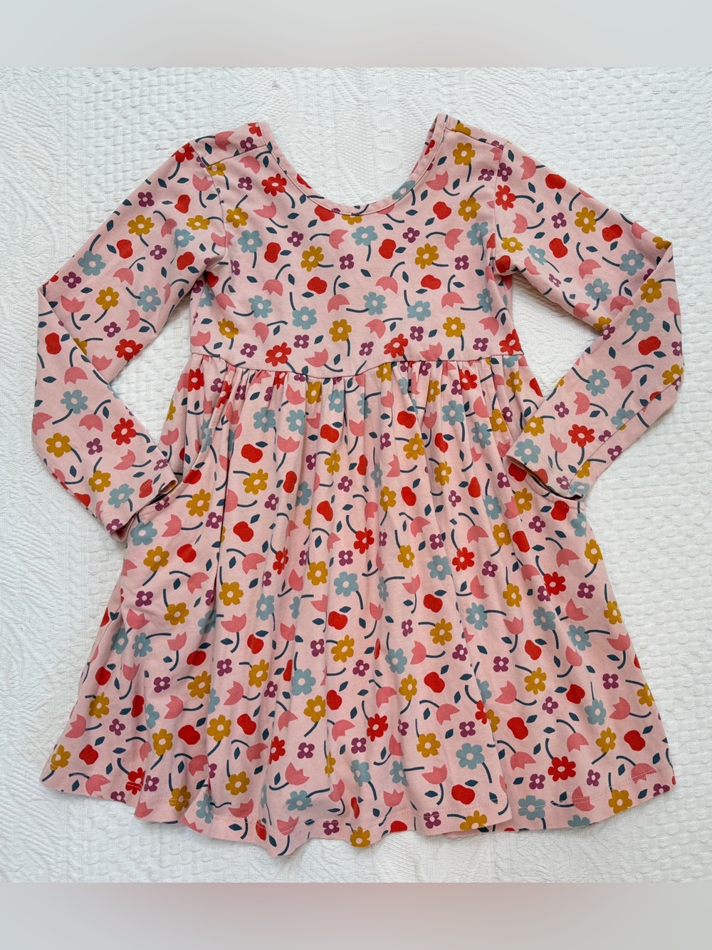 Hanna Andersson Girls Pink Floral Long Sleeve Dress Size 5 110 Pockets